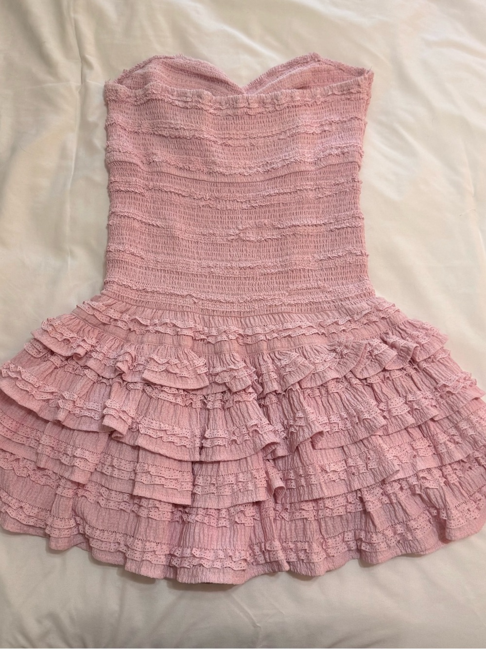 Strapless Pink Ruffle Mini Dress/Romper - Picture 3 of 4